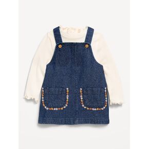 Old Navy Sleeveless Denim Dress and Long-Sleeve Top Set for Baby - Dark Wash in Kuwait