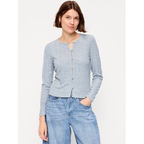 Old Navy Long-Sleeve Button-Front Pointelle Top - Medium Heather Gray in Kuwait
