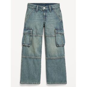 Old Navy Low-Rise Super Baggy Wide-Leg Cargo Jeans for Girls - Medium Wash in Kuwait