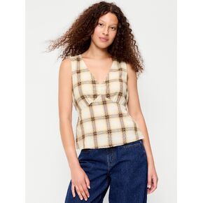 Old Navy Sleeveless V-Neck Tie-Back Top - Brown Plaid in Kuwait