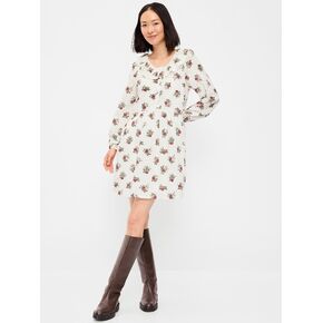 Old Navy Long-Sleeve Ruffle-Collar Swing Mini Dress - White Floral in Kuwait