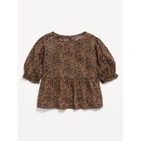 Old Navy Short Puff-Sleeve Top for Toddler Girls - Brown Leopard in Saudi Arabia