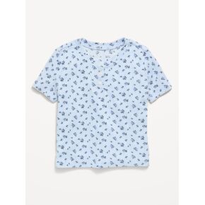 Old Navy Printed Short-Sleeve Pointelle-Knit Top for Toddler Girls - Blue Ditsy Floral in Kuwait