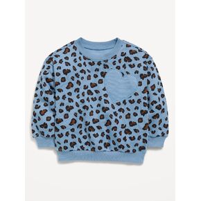 Old Navy Printed Oversized Long-Sleeve Sweatshirt for Toddler Girls - Blue Leopard in Kuwait