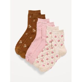 Old Navy Textured Quarter Crew Socks 3-Pack for Women - Cream Ditsy Floral in Kuwait