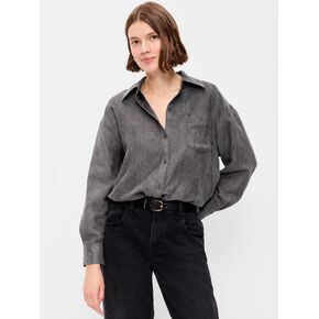 Old Navy Oversized Faux-Suede Button-Down Boyfriend Shirt - Tungsten in Kuwait