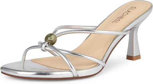 Slip On Kitten Heels for Women, Round Open Toe Low Heeled Sandals | Beaded Strap Design, 2.75 Inch Strappy Mule Shoes, Comfortable Slides For Dress, Party, Daily Wear in Saudi Arabia