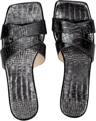 GORGLITTER Women's H Band Flats Sandals Strappy Square Open Toe Slide Sandals Trendy 2025 in Kuwait