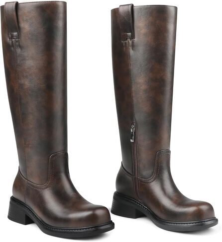 Zzheels Women Mid-calf Cowboy Boots Pointy Toe Boot Embroidered Western Cowgirl Boots Chunky Heels in Kuwait