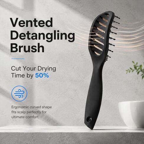 FIXBODY Curved Vent Hair Brush for Blow Drying, Styling and Solon, Detangling Hair Brush for Short Thick Tangles Hair, Both Men and Women, Black in Saudi Arabia