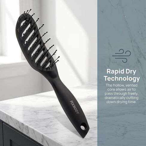FIXBODY Curved Vent Hair Brush for Blow Drying, Styling and Solon, Detangling Hair Brush for Short Thick Tangles Hair, Both Men and Women, Black in Saudi Arabia