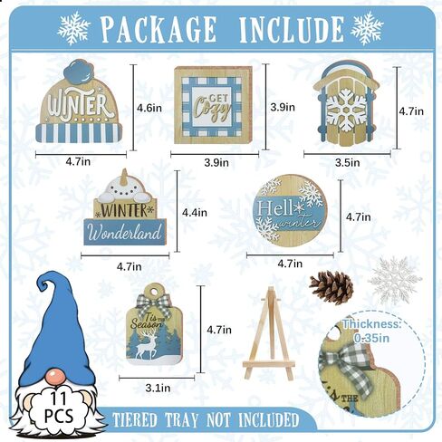 11 Pcs Grey Winter Tiered Tray Decor, Snowman Hot Cocoa Farmhouse Wood Decorations Set, Let It Snow Christmas Rustic Wooden Decorative Signs for Home Table Shelf in Saudi Arabia