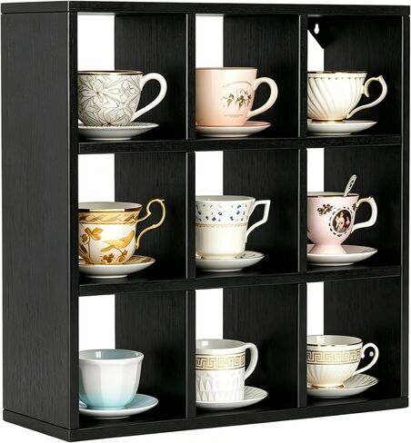Helsin 9 Grid Vintage Coffee Mug Display Rack, 16inch Wall Mounted Wooden Curio Shadow Box Shelf, Cup Floating Shelves Display and Organizer (Bronze) in Saudi Arabia