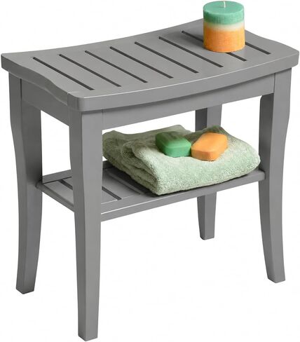 Bamboo Shower Stool Bench - Waterproof with Storage Shelf for Shaving Legs or Spa Bath Seat in Bathroom & Inside Shower for Adults Seniors Elderly (Black) in Saudi Arabia