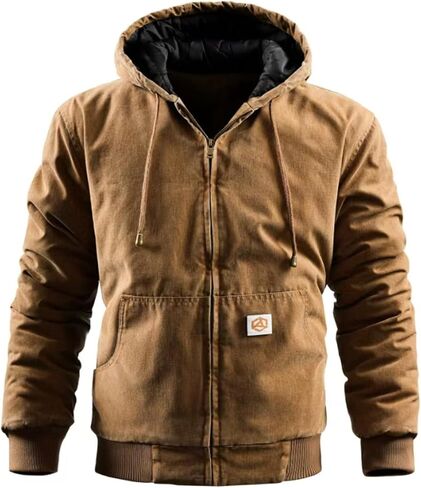 INVACHI Men's Winter Work Jacket,Warm Quilted Cotton-Lined Outdoor Workwear, Hooded Cotton Warm Jacket in Saudi Arabia