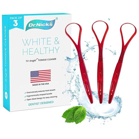 Dr. Nick’s White & Healthy Tongue Scraper (3 pack), Dentist Designed to Cure Bad Breath, Easy to Use Plastic Tounge Scraper Cleaner Maintains Oral Care for Adults in Kuwait