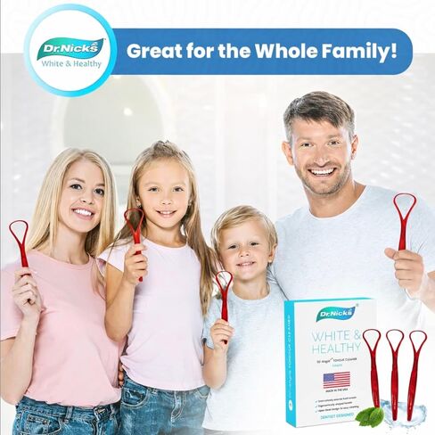 Dr. Nick’s White & Healthy Tongue Scraper (3 pack), Dentist Designed to Cure Bad Breath, Easy to Use Plastic Tounge Scraper Cleaner Maintains Oral Care for Adults in Kuwait