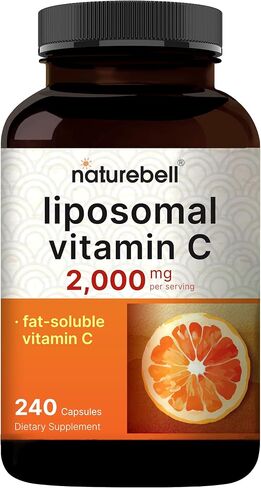 NatureBell Liposomal فيتامين C 2000 مجم لكل وجبة، 240 كبسولة | فيتامينات عالية الامتصاص قابلة للذوبان في الدهون - مكمل مضاد للأكسدة بقوة قصوى* - غير معدّل وراثيًا وخالي من الغلوتين in Kuwait