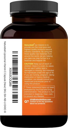 NatureBell Liposomal فيتامين C 2000 مجم لكل وجبة، 240 كبسولة | فيتامينات عالية الامتصاص قابلة للذوبان في الدهون - مكمل مضاد للأكسدة بقوة قصوى* - غير معدّل وراثيًا وخالي من الغلوتين in Kuwait