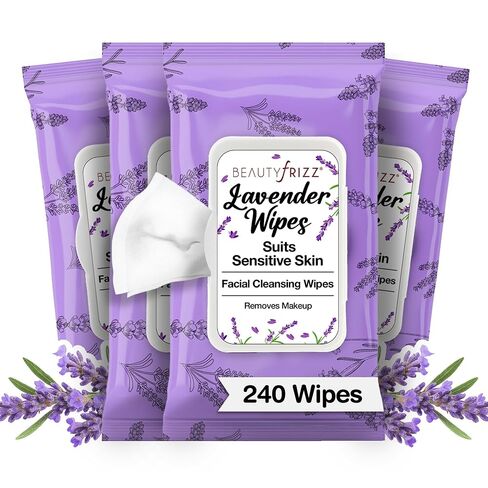 Beautyfrizz Lavender Makeup Remover Wipes Bulk - 240 Pcs - Cleansing Face Wipes for Women - Makeup Wipes Bulk Facial Wipes for Oily Sensitive Skin -  Make Up Remover Wipes with Retinol in Saudi Arabia