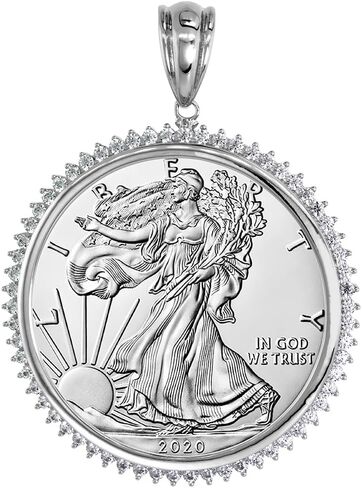 Sterling Silver Cubic Zirconia Silver Eagle Bezel CZ Halo 40.5 mm Coins Prong Back 1 oz Coin NOT Included in Saudi Arabia