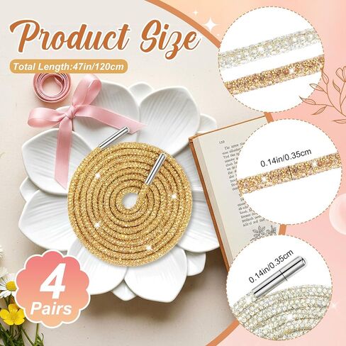 8 pcs Rhinestone Shoe Laces 47" Rhinestone Glitter Rope Bling Round Shoe Laces for Sneakers Hoodie Strings in Saudi Arabia