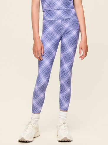 Old Navy High-Waisted PowerSoft 7/8-Length Side-Pocket Leggings for Girls - Blue Plaid in Kuwait
