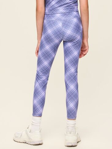 Old Navy High-Waisted PowerSoft 7/8-Length Side-Pocket Leggings for Girls - Blue Plaid in Kuwait