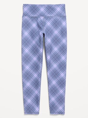 Old Navy High-Waisted PowerSoft 7/8-Length Side-Pocket Leggings for Girls - Blue Plaid in Kuwait