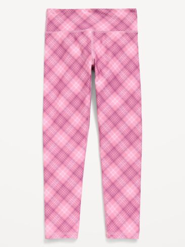 Old Navy High-Waisted PowerSoft 7/8-Length Side-Pocket Leggings for Girls - Pink Plaid in Kuwait