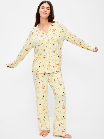 Old Navy Sunday Sleep Knit Jersey Pant Set - Yellow Print in Kuwait