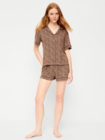 Old Navy Sunday Sleep Knit Jersey Short Set - Leopard in Kuwait