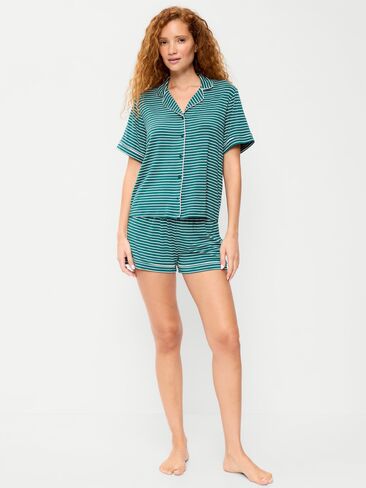 Old Navy Sunday Sleep Knit Jersey Short Set - Green Stripe in Kuwait