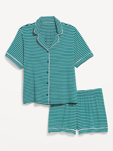 Old Navy Sunday Sleep Knit Jersey Short Set - Green Stripe in Kuwait