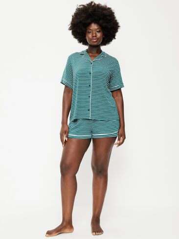 Old Navy Sunday Sleep Knit Jersey Short Set - Green Stripe in Kuwait