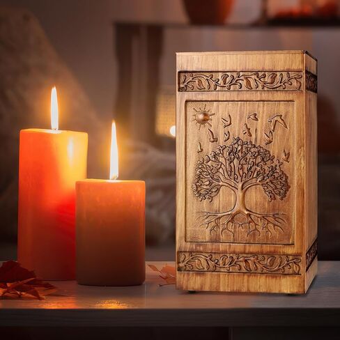Hand Carved Wooden Urn for Human Ashes Adult, Biodegradable Burial Urn for Cremation Ashes of Men Women & Large Pets, Hummingbird Design with Velvet Bag (Pine Wood, 250lbs Capacity) in Saudi Arabia