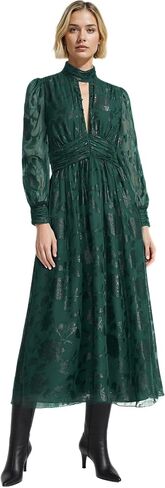 Anne Klein Women's Long Sleeve V-Neck Printed Jacquard Maxi Dress in Kuwait