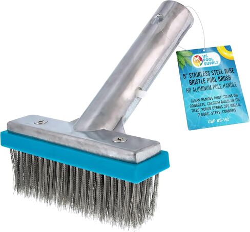 U.S. Pool Supply 5" Stainless Steel Wire Bristle Pool Brush, HD Aluminum Pole Handle - Clean Remove Rust Stains on Concrete, Calcium Build-Up on Tiles, Scrub Debris Off Walls, Floors, Steps, Corners in Saudi Arabia
