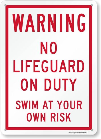 SmartSign 14 x 10 inch “Warning - No Lifeguard On Duty, Swim At Your Own Risk" Metal Sign, 40 mil Laminated Rustproof Aluminum, Red and White, Made in USA in Saudi Arabia