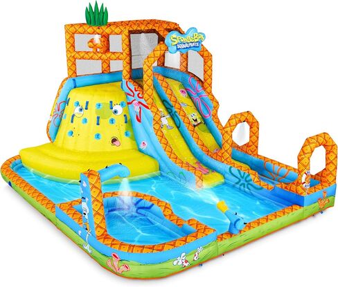 Sunny & Fun Mega Climb N’ Go Inflatable Water Slide Park – Heavy-Duty for Outdoor Fun - Climbing Wall, 2 Slides, Splash & Deep Pool – Easy to Set Up & Inflate with Included Air Pump & Carrying Case in Saudi Arabia