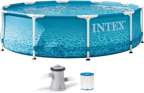 INTEX 28207EH Beachside Metal Frame Above Ground Swimming Pool Set: 10ft x 30in – Includes 330 GPH Cartridge Filter Pump – Puncture-Resistant Material – Rust Resistant – 1185 Gallon Capacity in Saudi Arabia