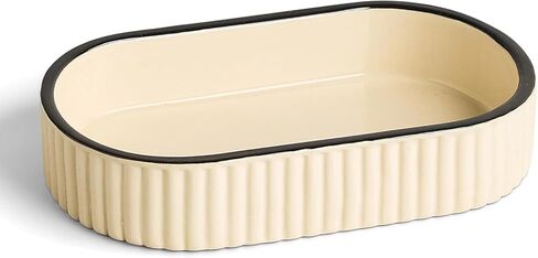 Preston Lane Signature Ceramic Tray – Handmade in Portugal with Fluted Edges & Hand-Painted Trim – Decorative Organizer or Home Accent, Medium, Ink in Saudi Arabia