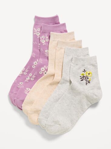 Old Navy Novelty Quarter Crew Socks 3-Pack for Women - Floral Purple in Kuwait