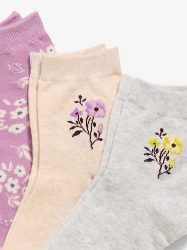 Old Navy Novelty Quarter Crew Socks 3-Pack for Women - Floral Purple in Kuwait