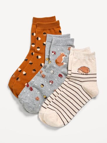 Old Navy Novelty Quarter Crew Socks 3-Pack for Women - Fox in Kuwait