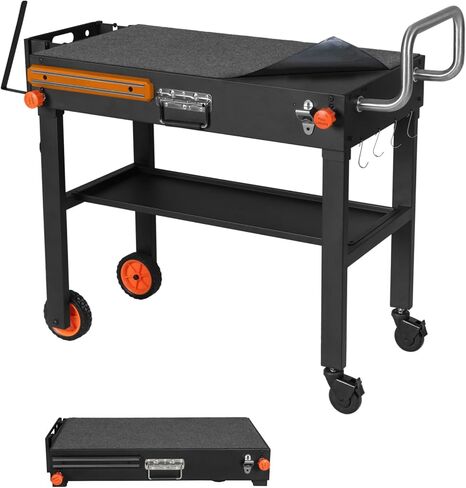 JiRiCHMi Universal Griddle Stand Portable Grill Table - Bbq Prep Table With Wheels And Seasoning Tray,Designed To Fit Tabletop Blackstone Griddle & Outdoor Pizza Oven Table,Folds Flat Quickly in Saudi Arabia