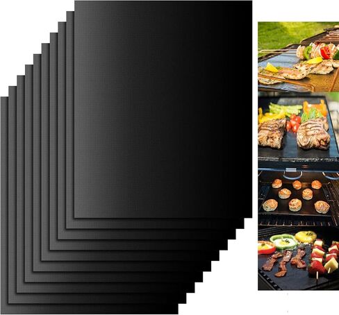 Dailyart Grill Mats Set of 4 with 13" BBQ Tongs & Silicone Brush, 100% Non Stick BBQ Grill Mat & Baking Mats, Reusable Teflon Grill Matt for Outdoor Grill, Works on Any Grill, 15.75 x 13-Inch Black in Kuwait