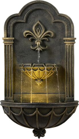 Peaktop Royal Lion Head Light Weight Wall Waterfall Fountain with LED Lights and Pump for Outdoor Patio Garden Backyard Decking Décor, 32 inch Height, Dark Gray in Saudi Arabia