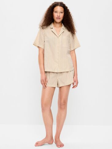 Old Navy Poplin Pajama Short Set - Neutral Stripe in Kuwait