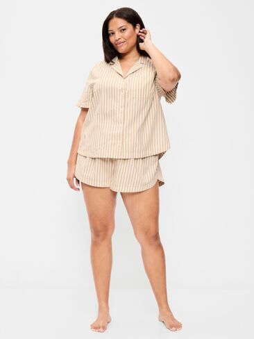 Old Navy Poplin Pajama Short Set - Neutral Stripe in Kuwait